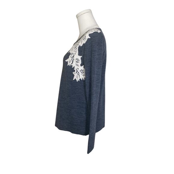 J. Crew Merino Wool Blend Gray Pullover Long Sleeve White Lace Sweater Sz Small - Picture 3 of 7